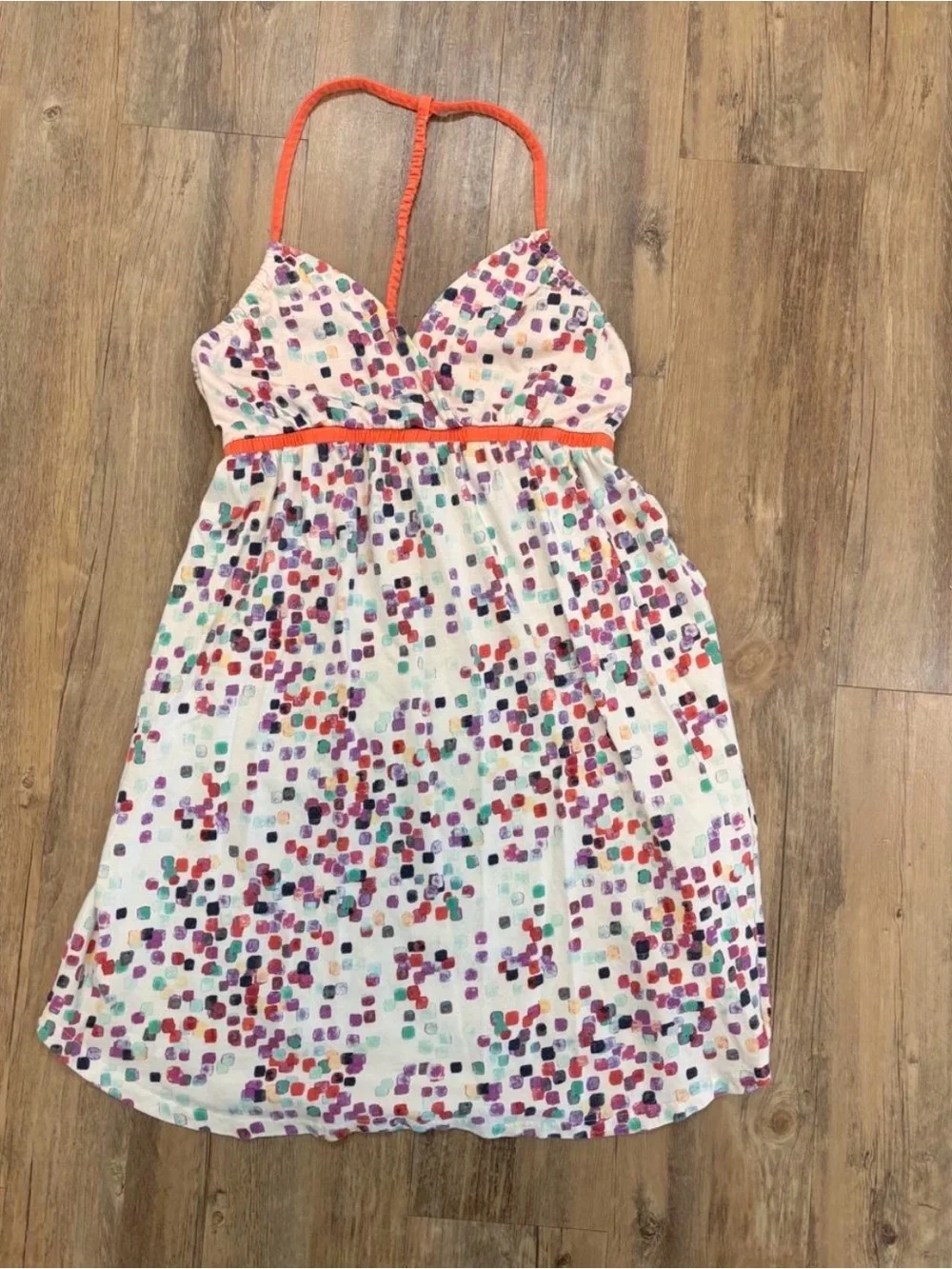 Women’s Hang Ten White Multicolor Dot Print Sundress with Orange Trim